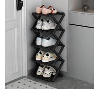 Zapatero de bambú - Organizador de pie de 3 niveles para entrada, armario y pasillo - Solución estrecha ideal para espacios pequeños, color: negro, tamaño: 5 niveles