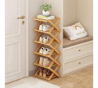 Zapatero de bambú - Organizador de pie de 3 niveles para entrada, armario y pasillo - Solución estrecha ideal para espacios pequeños, color: madera, tamaño: 6 niveles