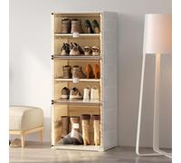 Zapatero de entrada alto modular para zapatos, armario plegable para entrada de puerta delantera con estantes de almacenamiento superiores (99 cm)