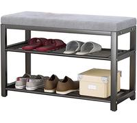 Zapatero de entrada simple de hierro forjado, el taburete para cambiar zapatos en la puerta tiene un cojín cómodo, zapatero (color: negro y gris, tamaño (negro + gris 80 x 33 x 43 cm)
