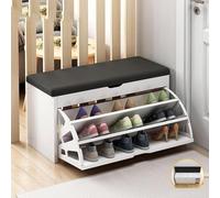 Zapatero de entrada, zapatero independiente de madera con almacenamiento superior, cajón oculto y estantes abiertos para organización del hogar