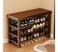 Zapatero de madera con asiento de bambú natural, almacenamiento de 2 niveles que ahorra espacio, capacidad de carga de 100 kg para pasillo, sala de estar, dormitorio (nogal, 34.6 pulgadas)