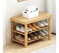 Zapatero de madera de bambú natural con asiento, diseño de 2 niveles que ahorra espacio, capacidad de carga de 100 kg, perfecto para pasillo, sala de estar, dormitorio (madera 3F 50 cm)