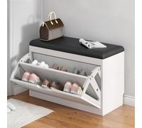 Zapatero de madera de entrada baja, piso inclinado, elegante zapatero para pasillo y dormitorio, diseño que ahorra espacio