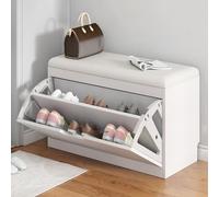 Zapatero de madera de entrada baja, piso inclinado, elegante zapatero para pasillo y dormitorio, diseño que ahorra espacio