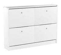 Zapatero de madera dos trampones tabac en acabado blanco lavado 80 cm(alto)110 cm(ancho)23