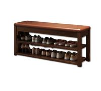 Zapatero de Madera Maciza con cojín de Cuero Grueso Banco de Almacenamiento para Entrada Zapatero Multifuncional para Pasillo Sala de Estar y Dormitorio Color marrón rústico(100 x 30 x 46 cm)
