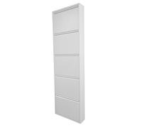 Zapatero de metal con cinco puertas con solapa, color blanco, Medidas 50 x 169 x 15 cm