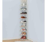 Zapatero de metal de varios niveles estrecho con estantes abiertos para entrada, pasillo y dormitorio, diseño de ahorro de espacio (27 x 26 x 144 cm, blanco)