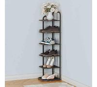 Zapatero de metal delgado de varios niveles, organizador de zapatos, estantes abiertos para entrada, pasillo, dormitorio, diseño compacto (27 x 26 x 96 cm), color negro