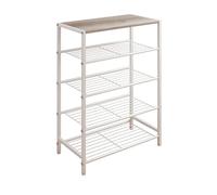 Zapatero de metal estrecho con parte superior de madera, organizador de zapatos que ahorra espacio para 6-12 pares, fácil montaje, diseño ligero (blanco, 80 cm)