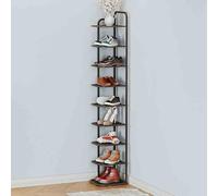 Zapatero de metal estrecho de varios niveles con estantes abiertos, ahorro de espacio, almacenamiento para pasillo, entrada y dormitorio (27 x 26 x 144 cm, negro)