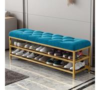 Zapatero De Metal para Entrada, Banco Tapizado De Lujo De Gran Capacidad con Asiento De Terciopelo, Moderno Banco para Muebles De Pasillo.,Azul,100x25x46cm