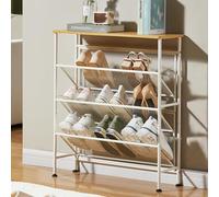 Zapatero de metal para pasillo, ahorro de espacio, almacenamiento de zapatos inclinado con parte superior de MDF para zapatos industriales para entrada, sala de estar, dormitorio (blanco, 72 x 23 x 80