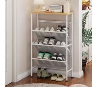 Zapatero de metal para pasillo que ahorra espacio, con tablero de MDF, estante de zapatos de estilo industrial para entrada, sala de estar y dormitorio (blanco, 52 x 23 x 80 cm)