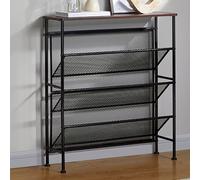 Zapatero de metal para pasillo que ahorra espacio, inclinado, con parte superior de MDF, estante de zapatos de estilo industrial para entrada, sala de estar y dormitorio (negro, 72 x 23 x 80 cm)