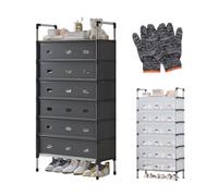 Zapatero De Pie Con Solapa De Plástico, Estante Zapateros For 15-25 Pares, Organizador De Zapatos De 4/5/6/7 Niveles, Estantería Para Zapatos De Metal Con Guantes(Black,121 cm/47.64 in(6 Tier))