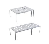 Zapatero de plástico escalable de 2 niveles, organizador de almacenamiento de 2 piezas para dormitorio y sala de estar, estante gris para ahorrar espacio, 35,5 x 24 x 15,5 cm
