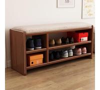 Zapatero de ratán con estantes Ajustables, Banco Alto y Estrecho para recibidor con cojín, Elegante Armario de Almacenamiento para Pasillo, Zapatero Grande de Piel