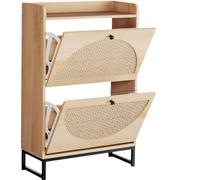 Zapatero de ratán de plástico con 2 cajones abatibles, zapatero de entrada, organizador de zapatos independiente, estante de armario con patas de madera, ganchos extraíbles, para entrada de pasillo (t
