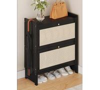 Zapatero de ratán de plástico, mueble de entrada plegable, zapatero de una pieza para pasillo, interior y exterior, organizador de zapatos abatible, armario de almacenamiento de doble capa (C dos puer