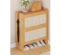 Zapatero de ratán de plástico, mueble de entrada plegable, zapatero de una pieza para pasillo, interior y exterior, organizador de zapatos abatible, armario de almacenamiento de doble capa (dos puerta