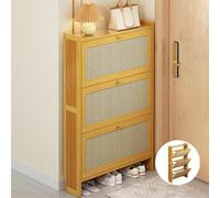 Zapatero de ratán delgado para entrada y dormitorio, organizador de madera, diseño que ahorra espacio, solución moderna para muebles