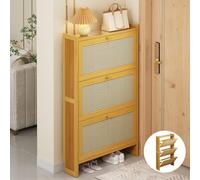 Zapatero de ratán delgado para entrada y dormitorio, organizador de madera, diseño que ahorra espacio, solución moderna para muebles