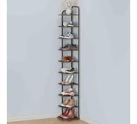 Zapatero de varios niveles, delgado, abierto, organizador de zapatos, soporte de metal para entrada, pasillo, dormitorio (27 x 26 x 160 cm, 27,9 x 25,4 x 160 cm), elegante diseño negro