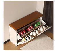 Zapatero delgado con cojín de cuero, solución de almacenamiento que ahorra espacio para entradas, pasillos y armarios