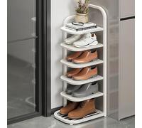 Zapatero delgado de 7 capas, capacidad de 5 a 10 pares, organizador de almacenamiento 3D para entrada, estante alto blanco para zapatos, perfecto para el hogar, diseño que ahorra espacio, fácil