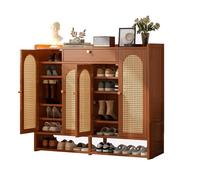 Zapatero delgado de bambú de 7/8 niveles con 4 puertas y 1 cajón que ahorra espacio, organizador alto de almacenamiento de zapatos para pasillo, entrada, vestíbulo y armario.