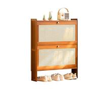 Zapatero delgado de bambú, estante de almacenamiento estrecho de 4 niveles con diseño de malla de ratán, organizador independiente de gran capacidad, 17 cm de profundidad