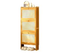 Zapatero delgado de bambú, estante de almacenamiento estrecho de 4 niveles con diseño de malla de ratán, organizador independiente de gran capacidad, 17 cm de profundidad