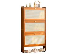 Zapatero delgado de bambú, estante de almacenamiento estrecho de 4 niveles con diseño de malla de ratán, organizador independiente de gran capacidad, 17 cm de profundidad