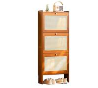 Zapatero delgado de bambú, estante de almacenamiento estrecho de 4 niveles con diseño de malla de ratán, organizador independiente de gran capacidad, 17 cm de profundidad