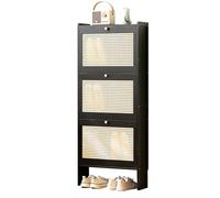 Zapatero delgado de bambú, estante de almacenamiento estrecho de 4 niveles con diseño de malla de ratán, organizador independiente de gran capacidad, 17 cm de profundidad