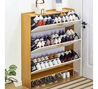 Zapatero delgado de entrada con 3 cajones abatibles, estante de almacenamiento de madera para espacios estrechos, ideal para pasillo, armario, sala de estar, color blanco, 100 x 20 cm