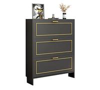 Zapatero delgado de madera con diseño de fondo abierto, gran capacidad, 3 cajones, ahorro de espacio, color gris, 70 x 17 x 118 cm, ideal para entrada de casa.