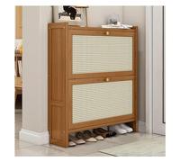 Zapatero delgado de madera con puertas, moderno armario independiente para entrada, organizador de almacenamiento oculto, solución de almacenamiento elegante y que ahorra espacio