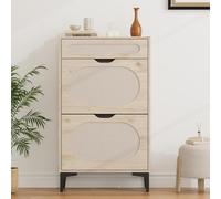 Zapatero Delgado De Ratán Con 2 Cajones Volteables y 1 Extraíble, Estantes Ajustables, Patas De Metal Resistentes, Organizador De Zapatos Independiente Para Entrada, Ideal Para Espacios Pequeños.