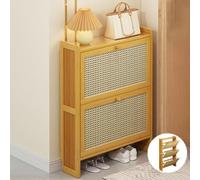 Zapatero Delgado de ratán. Elegante Mueble de Madera para Guardar Objetos en el recibidor y el Dormitorio. Diseño Que Ahorra Espacio. Muebles Modernos para el hogar. Solución de almacenamien