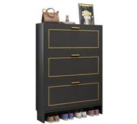 Zapatero delgado Sto - Zapatero estrecho de 3 puertas con estante superior Lar - Nizer para entrada, pasillo y sala de estar - Diseño que ahorra espacio