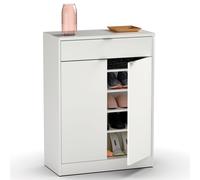 briebe Zapatero Entrada Recibidor, Mueble Auxiliar Estrecho Dormitorio, 2 Puertas, 1 Cajón 101x75x36 cm (Alto x Ancho x Profundo), 20 Pares Zapatos, Domus Blanco Alto Brillo