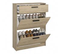 Zapatero Eria, Zapatero Moderno con 2 Puertas Abatibles y 1 Cajón, Color Jackson Hickory, 71 x 24 x 94 cm