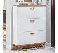 Zapatero estrecho de 3 niveles con ventilación trasera, zapatero de madera con puerta abatible para entrada, pasillo, armario y sala de estar, color blanco, solución de almacenamiento que ahorra