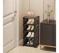 Zapatero estrecho de 5 niveles, almacenamiento que ahorra espacio para entrada, armario, pasillo, tela no tejida resistente y tubería de acero, estante apilable negro para zapatos (5 capas)