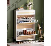Zapatero estrecho de madera con 2 puertas abatibles y estantes ajustables - Cajón superior, estructura MDF estable - Diseño moderno y compacto, almacenamiento ventilado para entrada o recibidor