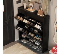 Zapatero estrecho de madera negra - Almacenamiento multicapa abatible con cajón grande y estantes abiertos para entrada y puerta delantera (39.4 pulgadas) - Elegante zapatero