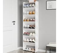 Zapatero estrecho para armario, organizador de almacenamiento de plástico de madera con deflector anticaídas, ideal para entrada, pasillo, sala de estar, dormitorio, color blanco (44 x 17 x 138 cm)